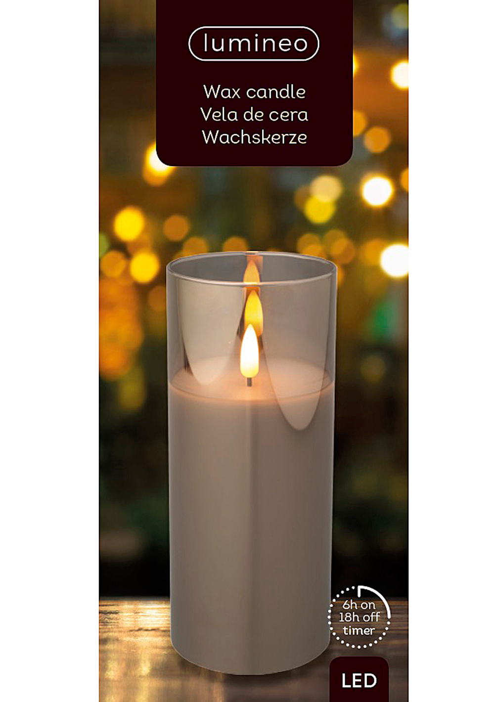 Kerze Echtwachs Kerzen 3D Flamme Windlicht im Glas grau 3 Größen Timer  6/18h | eBay
