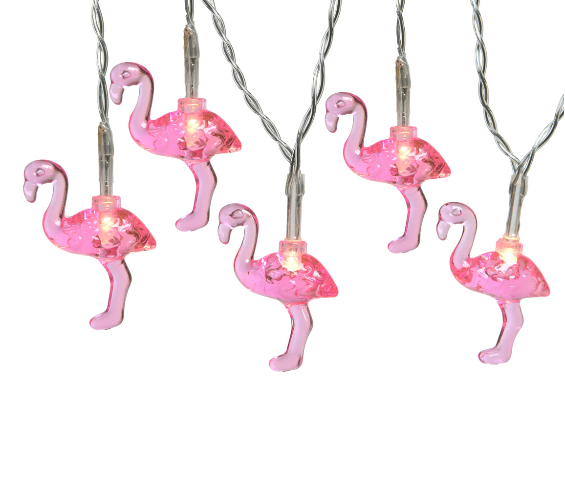 Flamingo pink Sommer Party Garten LED Batterie Lichterkette 10 tlg